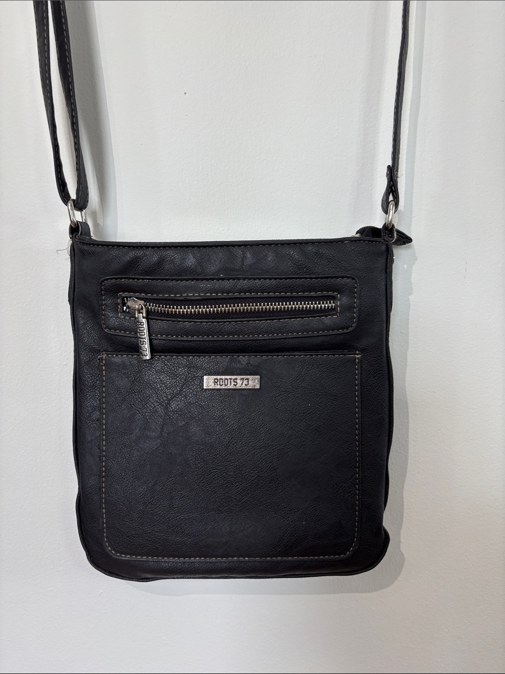 Roots Black Leather Crossbody Bag